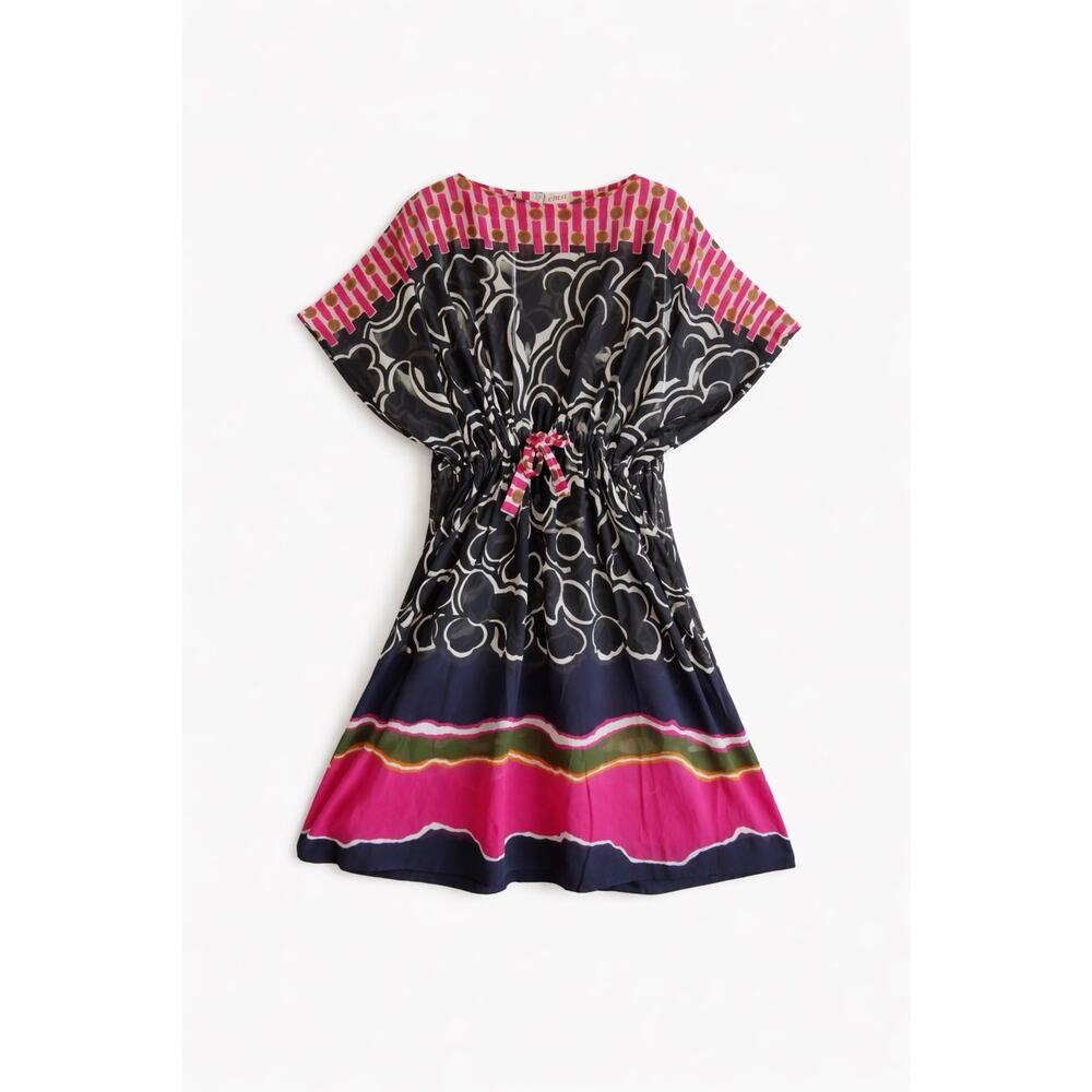 Vintage Venca International Swiss Cotton Caftan Dress Graphic Print Boho 14